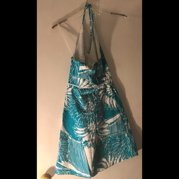 Ann Taylor Petites Lined Halter A Line Dress, Size: 0P, Color: Turquoise & White - Picture 4 of 10